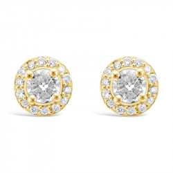 Diamond Cluster Earrings With A Centre Round Brilliant Cut Diamond Set in 18ct Yellow Gold. Tdw 0.95ct